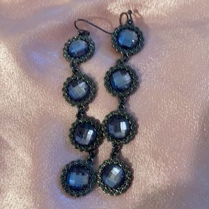 PURPLE RHINESTONE STUD SILVER TONE BASE DROP EARRINGS